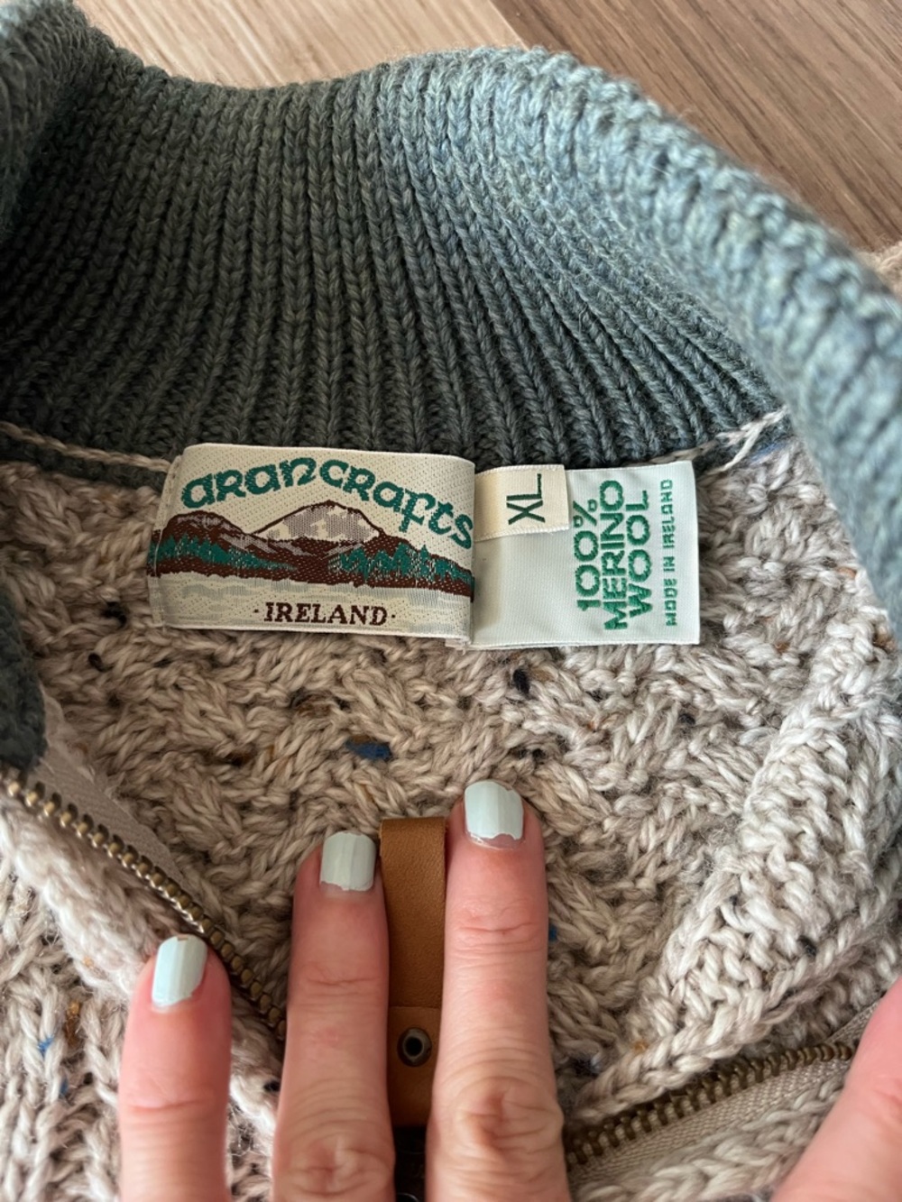 Aran Crafts Ireland Wool Sweater XL Fisherman Cable Knit Nordic zip Pullover - Picture 5 of 9